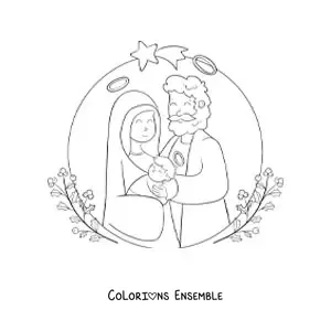 Image à colorier d'une crèche kawaii