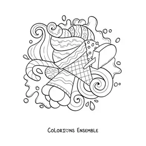 Image à colorier de plusieurs glaces et bonbons