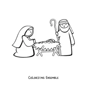 Image à colorier de Marie avec Joseph et l'Enfant Jésus