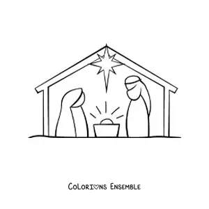 Image à colorier d'une crèche toute simple