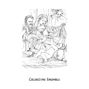 Image à colorier d'une crèche réaliste