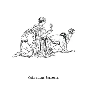 Image à colorier des Rois mages réalistes avec des cadeaux