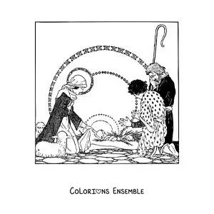 Image à colorier d'une crèche de Noël réaliste