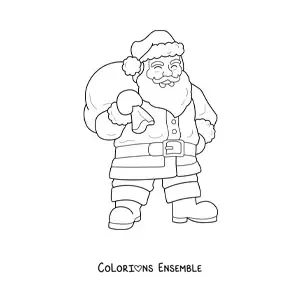 Image à colorier d'un Père Noël réaliste avec des cadeaux