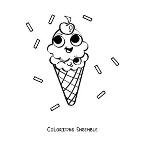 Image à colorier d'un cornet de glace animé tout souriant