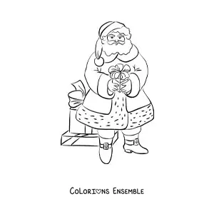 Image à colorier du Père Noël avec des cadeaux