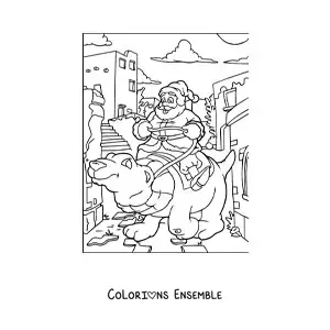 Image à colorier du Père Noël chevauchant un ours polaire