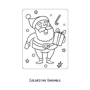 Image à colorier du Père Noël avec un cadeau