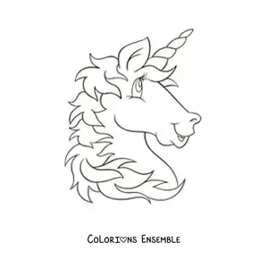 Image à colorier d’une tête de licorne en dessin animé