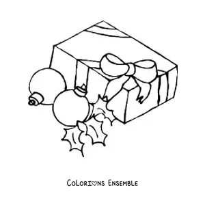 Image à colorier de boules de Noël avec des cadeaux