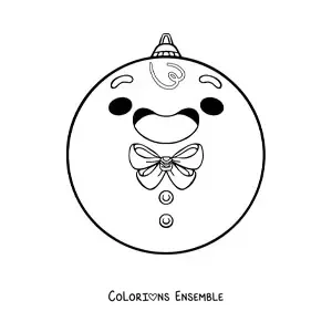 Image à colorier d'une boule de Noël kawaii en forme de bonhomme en pain d'épice
