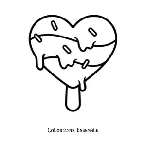Image à colorier d'une glace en forme de cœur qui fond