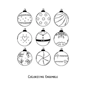 Image à colorier de boules de Noël décorées