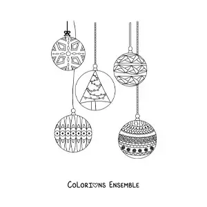 Image à colorier d'une boule de Noël avec un sapin de Noël