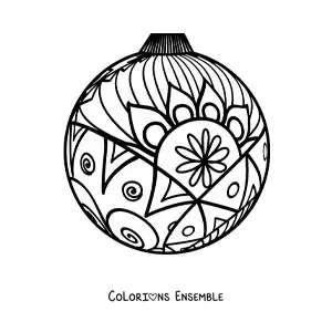 Image à colorier d'une boule de Noël de style zentangle