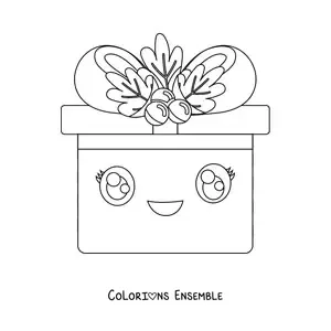 Image à colorier d’un cadeau de Noël kawaii