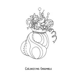 Image à colorier d’un sac de cadeaux de Noël rempli de bonbons