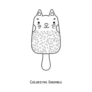 Image à colorier d'un chat sous forme de glace à l'eau kawaii