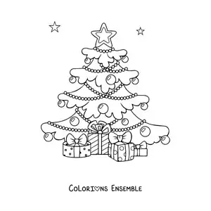 Image à colorier de cadeaux sous le sapin de Noël