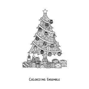 Image à colorier de cadeaux sous le sapin, style zentangle