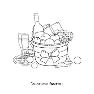 Image à colorier d’un panier de cadeaux de Noël