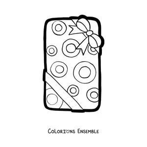 Image à colorier d’un grand cadeau de Noël décoré de cercles