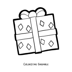 Image à colorier d’un grand cadeau de Noël décoré de losanges