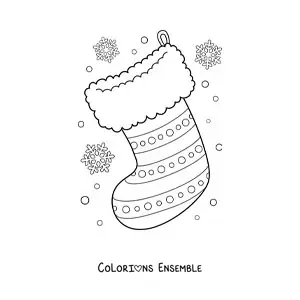 Image à colorier d’une botte de Noël avec des pois et des rayures