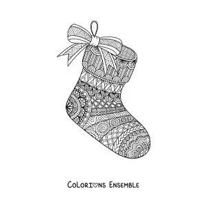 Image à colorier d’une chaussette de Noël, style zentangle