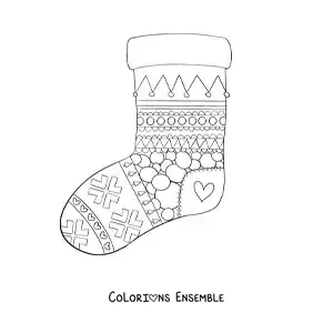 Image à colorier d’une chaussette de Noël avec des figures géométriques