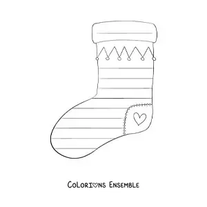 Image à colorier d’une grande chaussette de Noël avec des rayures