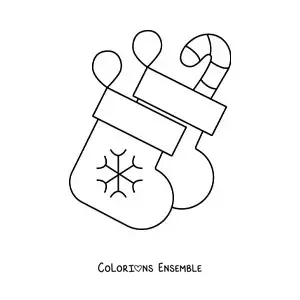 Image à colorier de 2 petites bottes de Noël avec une canne de bonbon