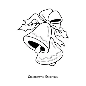 Image à colorier de cloches de Noël avec un nœud