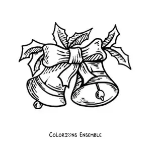 Image à colorier de cloches de Noël réalistes avec un nœud