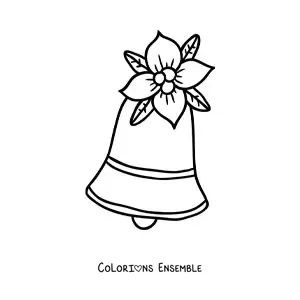 Image à colorier d’une cloche de Noël avec une fleur