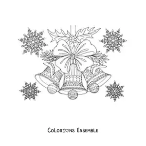 Image à colorier de cloches de Noël décorées de flocons de neige