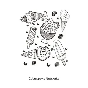 Image à colorier de plusieurs sortes de glaces