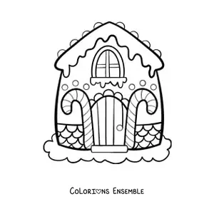 Image à colorier d’une grande maison en pain d’épices