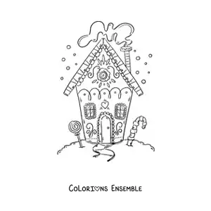 Image à colorier d’une petite maison en pain d’épices