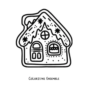 Image à colorier d’un biscuit en forme de maison en pain d’épices