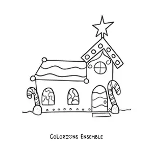 Image à colorier d’une église en pain d’épices