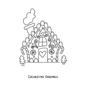 Image à colorier d’une maison en pain d’épices de Noël