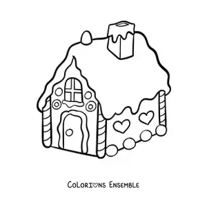 Image à colorier d’une grande maison en pain d’épices de Noël