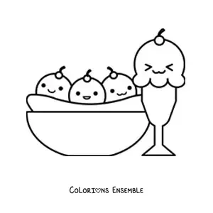 Image à colorier d'un banana split et d'une coupe de glace kawaii