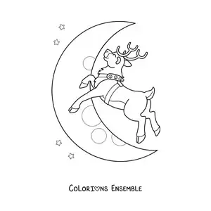 Image à colorier d’un renne de Noël qui vole