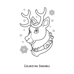 Image à colorier du visage d’un renne de Noël