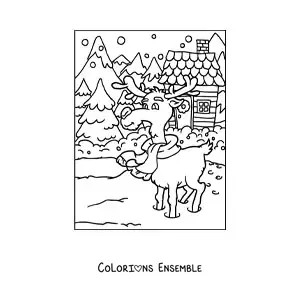 Coloriage d’un renne de Noël animé dans la neige