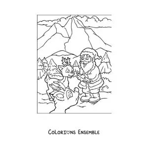 Coloriage de rennes de Noël animés avec le Père Noël