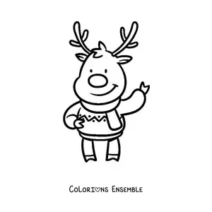 Coloriage d’un renne de Noël avec un pull