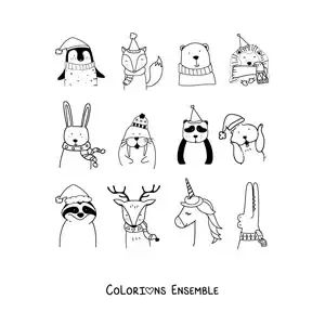 Coloriage d’un renne de Noël avec des animaux de Noël